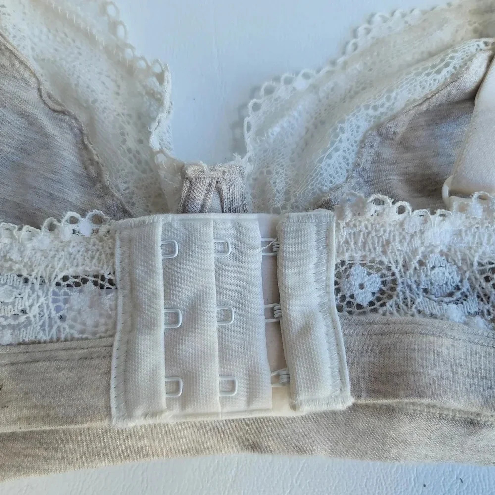 Gilligan & o'Malley Womens Soft unlined Bra Modal Lace Bralette Beige White XL - Picture 2 of 10